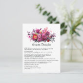 ビバ・マゼンタの花柄の結婚式ゲスト詳細 エンクロージャーカード (スタンド正面)