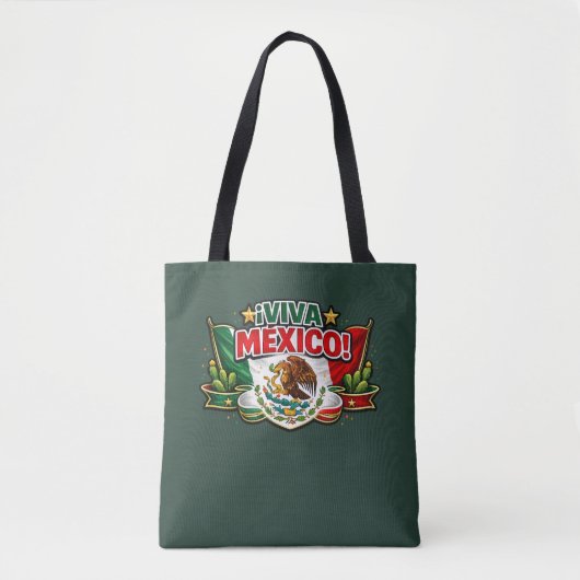 ビバ・メキシコ愛国タイポグラフィTシャツ | メキシコ製 トートバッグ (正面)