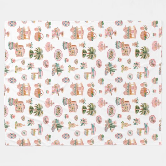 ビバ メキシコ | かわいいイラストのメキシコ風 フリースブランケット (正面(横))