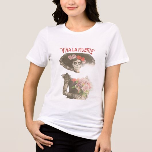 ビバ・ラ・ムエルテ 花柄 スケルトン Tシャツ (正面)