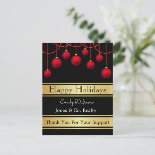 ビパーソナライズされたジネスホリデー案内オーナメント ポストカード (スタンド正面)