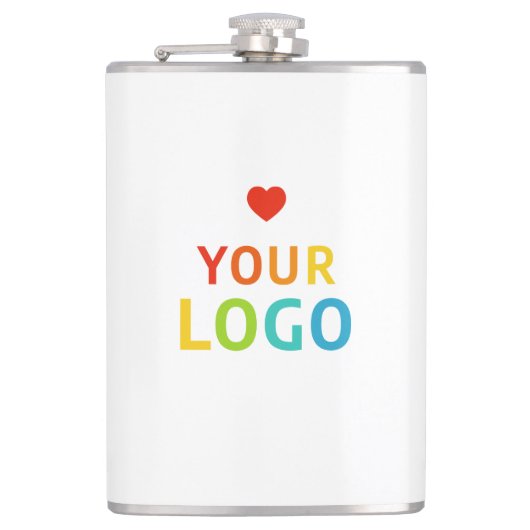 ビパーソナライズされたジネスロゴ付きの白いフラスコ フラスク (正面)