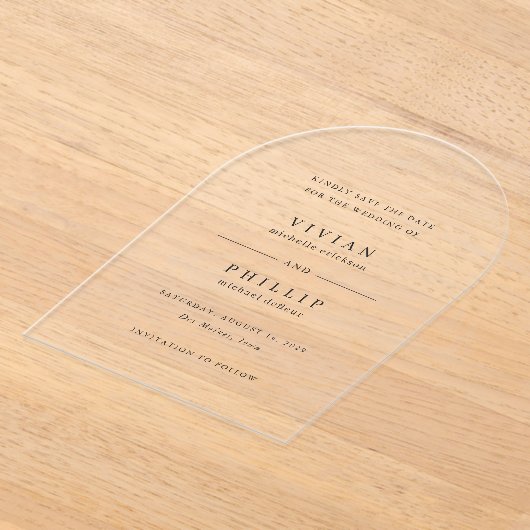 ビビアンシンプルのエレガントな結婚式の日付を保存 アクリル招待状 (レイダウン)