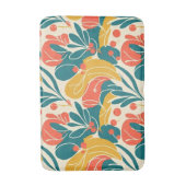 ビビッドなレトロボタニカル フローラル ティール＆オレンジ バスマット (正面縦)