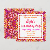 ビビッドオレンジ ブライトイエロー ボールドピンク バースデー 招待状 (正面/裏面)