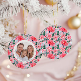 ビビッドピンクのクリスマスフラワー 1面 写真 セラミックオーナメント