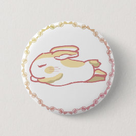 ビビッドピンク&リラックスうさぎリボンデザイン 缶バッジ