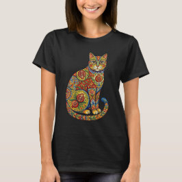 ビビッド イタリアン フォーク アート フラワーズ キャット ウーマン Tシャツ