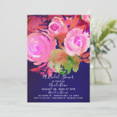 ビビビッドパープルモダン春フローラブライダルシャワー 招待状 (スタンド正面)