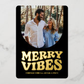 ビブメリースおもしろいレトロ写真黒金ゴールドクリスマス 箔シーズンカード (正面)