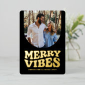ビブメリースおもしろいレトロ写真黒金ゴールドクリスマス 箔シーズンカード (立ち正面)
