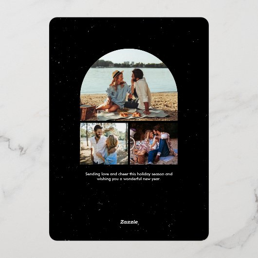 ビブメリースおもしろいレトロ写真黒金ゴールドクリスマス 箔シーズンカード (裏面)