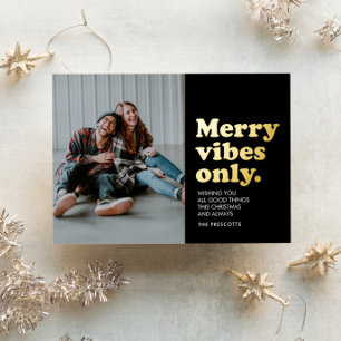 ビブメリースだけユニークレトロなクリスマス写真 箔シーズンカード