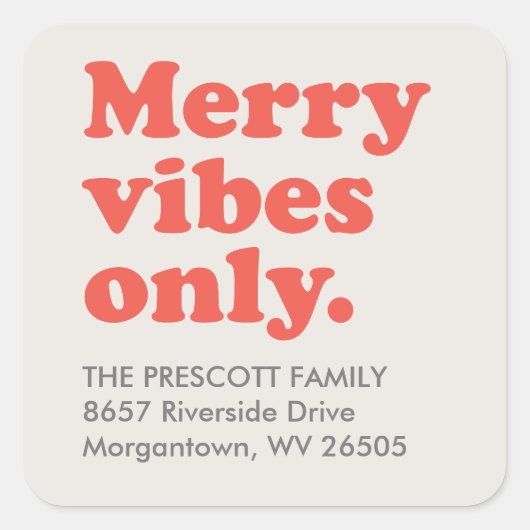 ビブメリースのみレトロホリデー差出人住所 スクエアシール (正面)