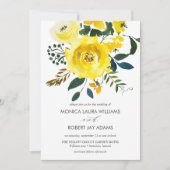 ビブラントイエロー結婚フローラタイポグラフィ 招待状 (正面)
