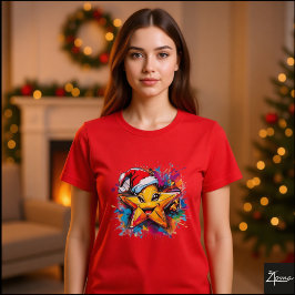 ビブラントスターサンタハットペイントスプラッター Tシャツ