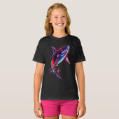 ビブラントネオンシャークモダンデジタルオーシャン Tシャツ (正面フル)