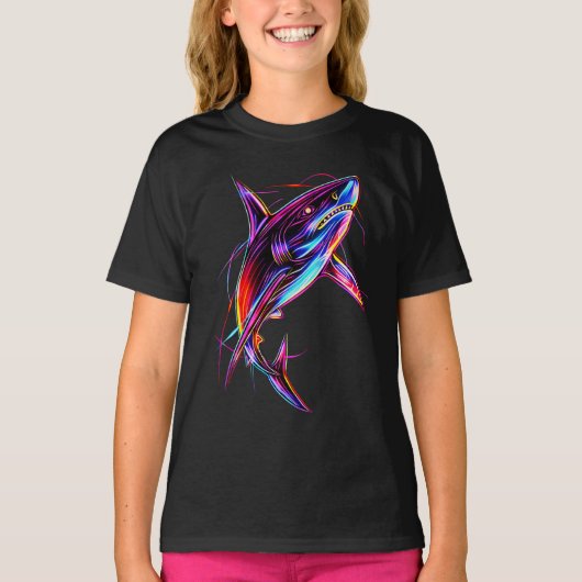 ビブラントネオンシャークモダンデジタルオーシャン Tシャツ (正面)