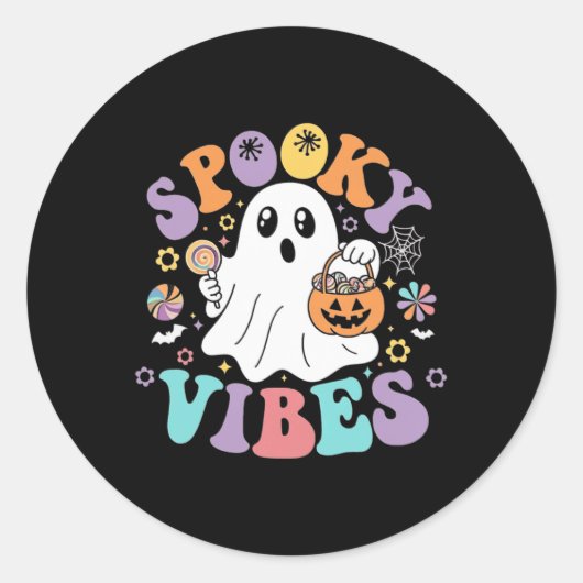 ビブ不気味ス幽霊レトロGroovyハロウィーンキッズギル ラウンドシール (正面)