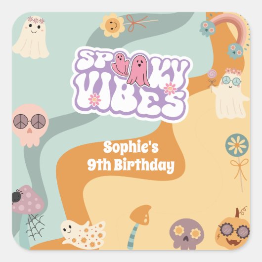 ビブ不気味レトロヴィンテージハロウィーン子供の誕生日 スクエアシール (正面)