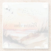 ビブ前向きスビーチサンセットと鳥 ガラスコースター (裏面)