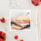 ビブ前向きスビーチサンセットと鳥 スタンダードカクテルナプキン (インサイチュ)