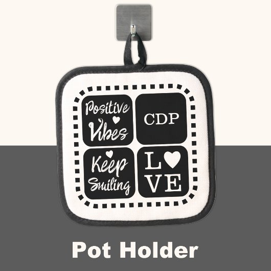 ビブ前向きス保は笑顔を追加イニシャル黒 鍋敷き