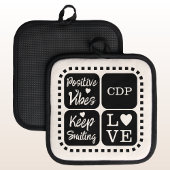 ビブ前向きス保は笑顔を追加イニシャル黒 鍋敷き