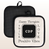 ビブ前向きス保スマイル追加イニシャルブラック 鍋敷き