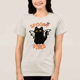 ビベス不気味キャット顔ハロウィーンTシャツ トライブレンドTシャツ