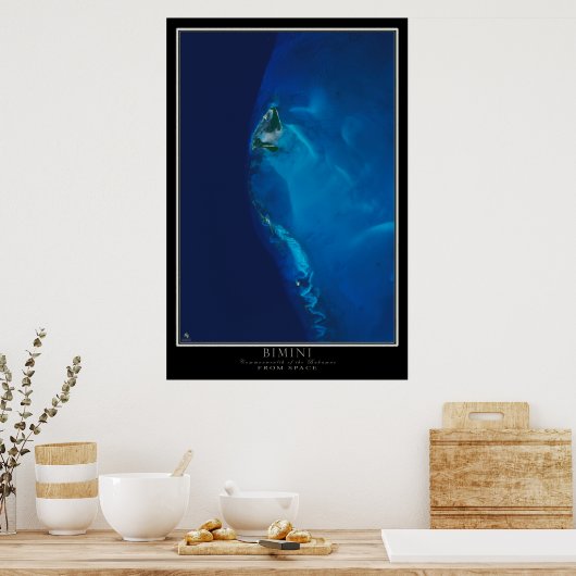 ビミニアイランドバハマ宇宙衛星地図 ポスター (キッチン)