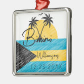 ビミニバハマフラッグパームツリーサンセットディ土産 メタルオーナメント (左)