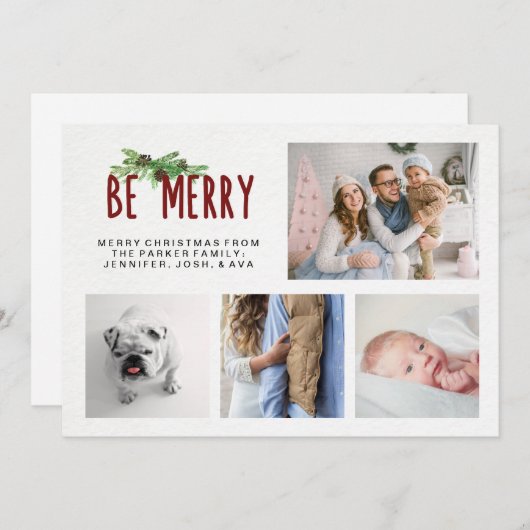ビメリーー | 4枚の写モダン真クリスマス(松の木) シーズンカード (正面/裏面)