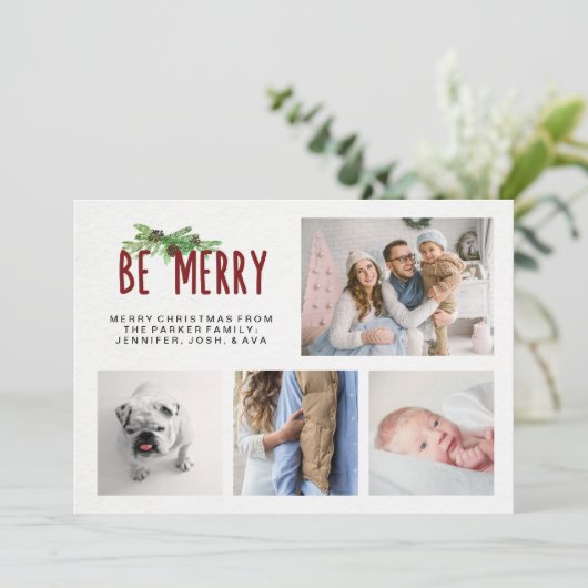 ビメリーー | 4枚の写モダン真クリスマス（松の木） シーズンカード (スタンド正面)