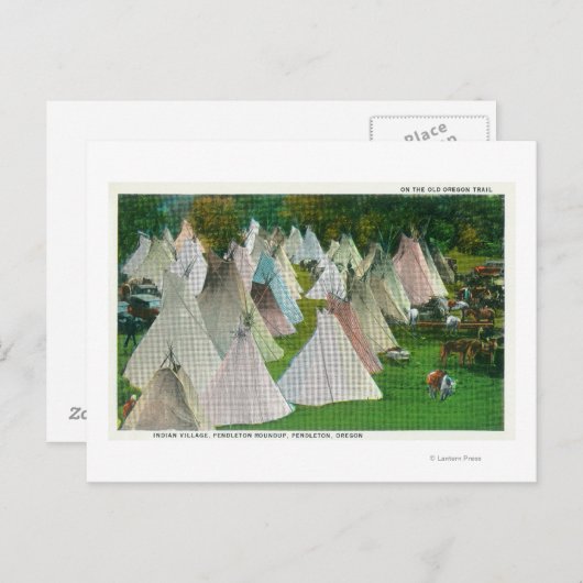 ビューのインディアンビレッジとペンドルトン ポストカード (正面/裏面)
