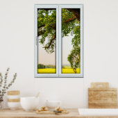 ビューの錯覚を持つ大きなオークの木の窓 ポスター (キッチン)