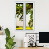 ビューの錯覚を持つ大きなオークの木の窓 ポスター (ホームオフィス)