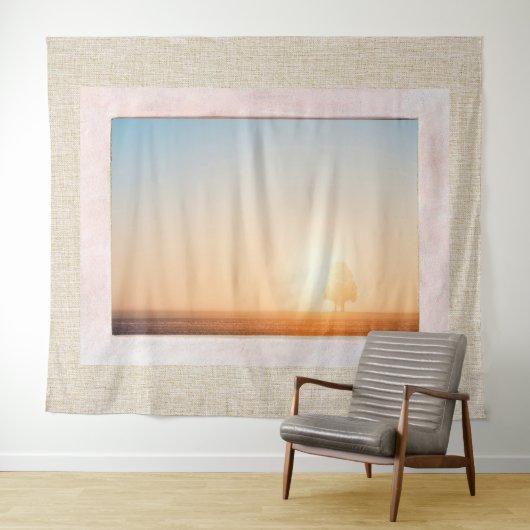 ビューを使用したナチュラルリネンテクスチャウィンドウ タペストリー (インサイチュ(横))