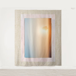 ビューを使用したナチュラルリネンテクスチャウィンドウ タペストリー