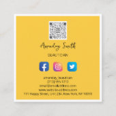ビューティシャンQRコードロゴ枠付き黄色白黒 スクエア名刺 (裏面)