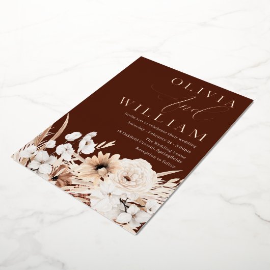 ビューティフエレガントボホフローラ結婚ズバラ金ゴールド 箔招待状 (回転した状態)