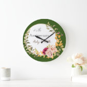 ビューティフエレガントリーグリーンフローラ結婚リース ラージ壁時計 (ホーム)