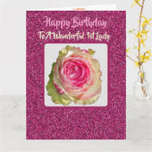 ビューティフルきらめくピンクローズファーストレディ誕生日 カード (黄色い花)