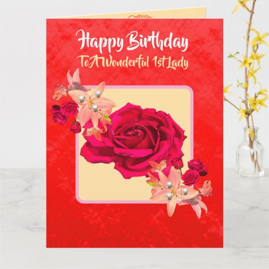 ビューティフルきらめくレッドローズファーストレディ誕生日 カード (黄色い花)