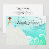 ビューティフルアクアアンドホワイトラックスブライダルシャワー 招待状 (正面/裏面)