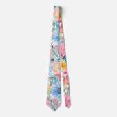 ビューティフルアクアマリンティール（緑がかった色）フローラプリント ネクタイ (正面)