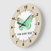 ビューティフルアクア&金ゴールド蝶 ラージ壁時計 (傾斜)