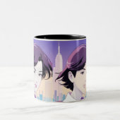 ビューティフルアニメウーマンニューヨークシティスタイル ツートーンマグカップ (中央)