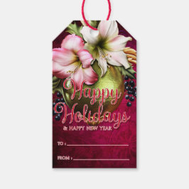ビューティフルアマリリスとオーナメントハッピーホリデイズ ギフトタグ