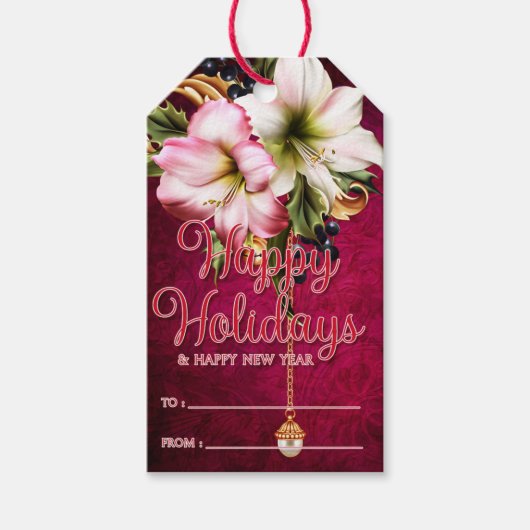 ビューティフルアマリリスハッピーホリデーズハッピーニューイヤー ギフトタグ (正面)